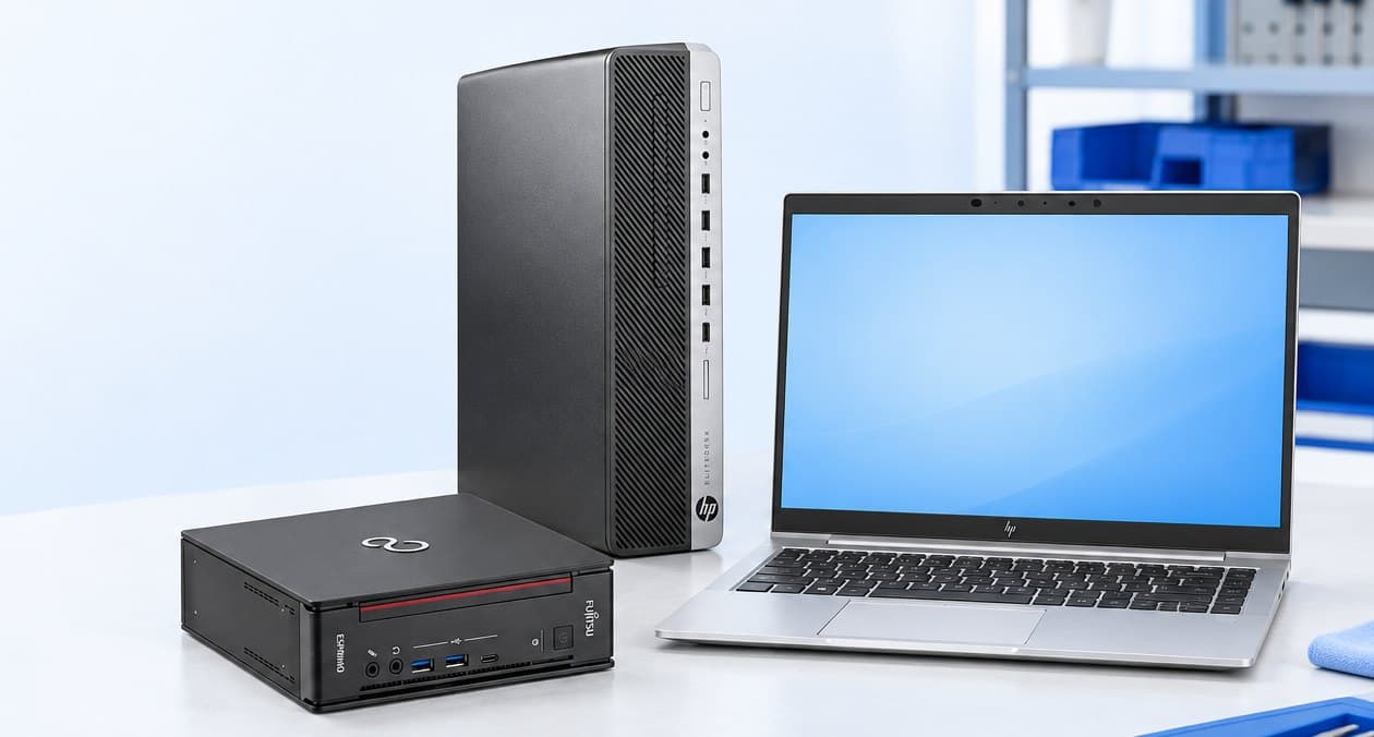 Fujitsu Esprimo Mini-PC, HP EliteDesk SFF und HP EliteBook aus unserem Sortiment