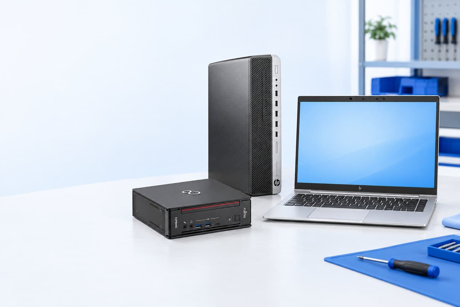 Fujitsu Esprimo Mini-PC, HP EliteDesk SFF und HP EliteBook aus unserem Sortiment